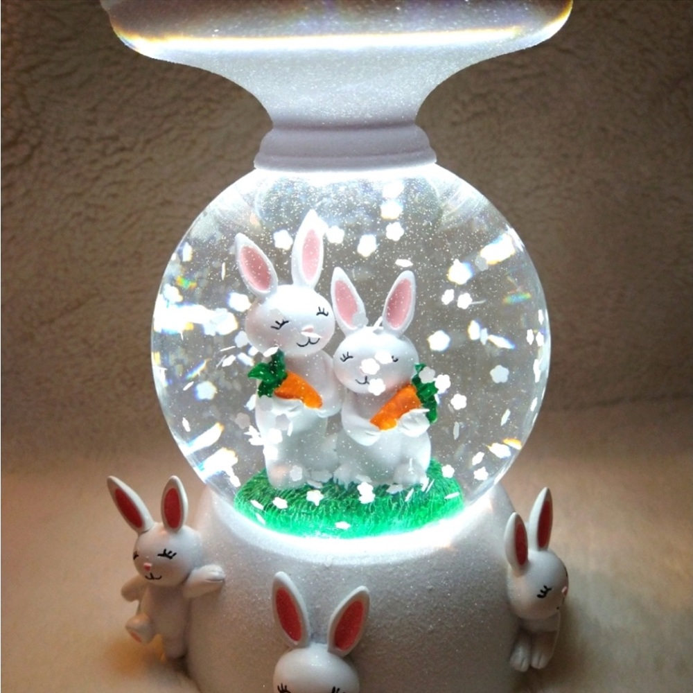 Bath & Body Works Easter Bunny 3 Wick Light Up Water Globe Candle Pedestal 8.5" - Picture 9 of 13
